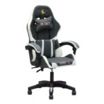 Premium Ergonomic Gaming Chair – Grey & White PU Leather, Adjustable Height & Recline, 360° Swivel, Lumbar & Neck Support, Racing Style Comfortable Chair for Gaming & Office Use