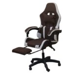 Ergonomic Gaming Chair Brown & White – High-Back Reclining Design, Adjustable Height, Lumbar Support & Headrest Pillow, Premium PU Leather, 360° Swivel, Heavy-Duty Base for Office & Gaming