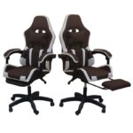 Ergonomic Gaming Chair Brown & White – High-Back Reclining Design, Adjustable Height, Lumbar Support & Headrest Pillow, Premium PU Leather, 360° Swivel, Heavy-Duty Base for Office & Gaming