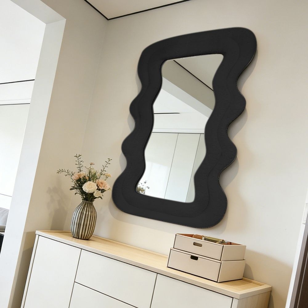Maple Home Wavy Mirror,Black,Teddy Fleece,60x80cm,Modern Fluffy,Wall Mounted and Tabletop Decorative Mirror for Home Interior - Image 2
