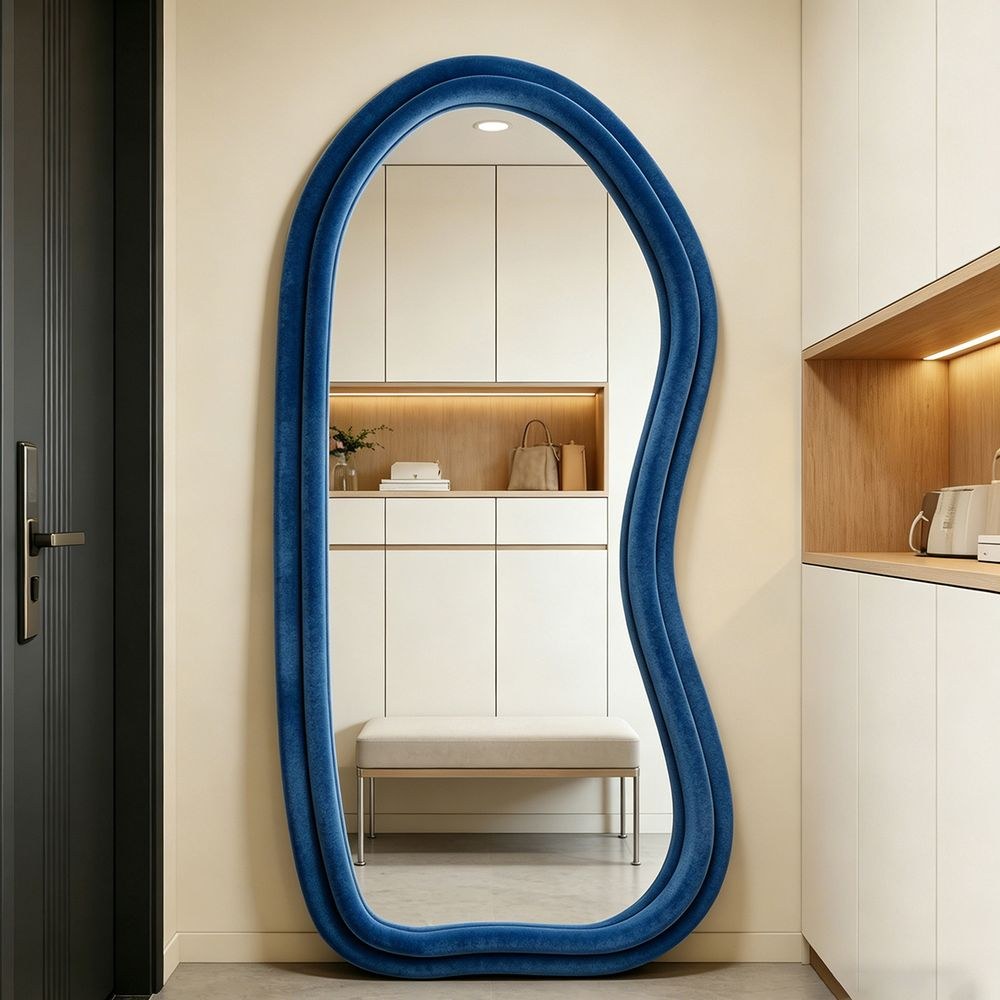 Maple Home Velvet Full Length Mirror,Dark Blue,70x170cm,Aesthetic Fluffy Irregular Floor Mirror - Image 2
