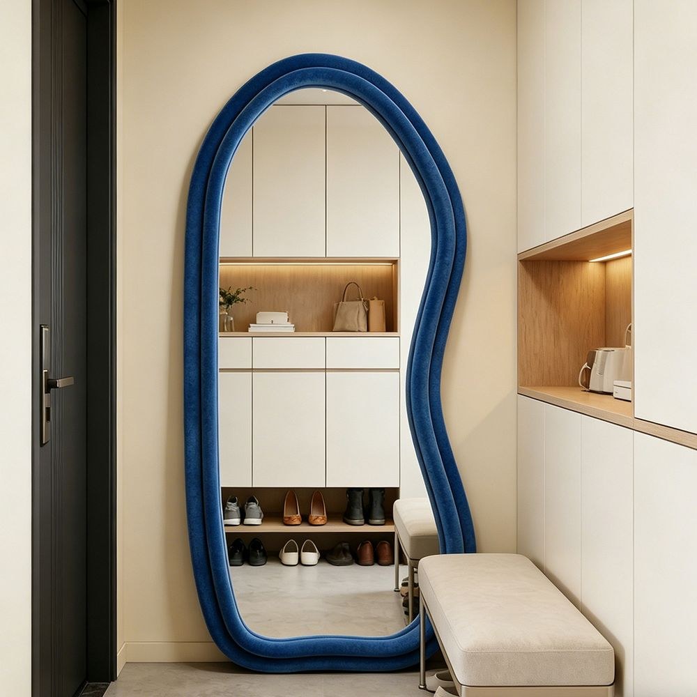 Maple Home Velvet Full Length Mirror,Dark Blue,70x170cm,Aesthetic Fluffy Irregular Floor Mirror - Image 3
