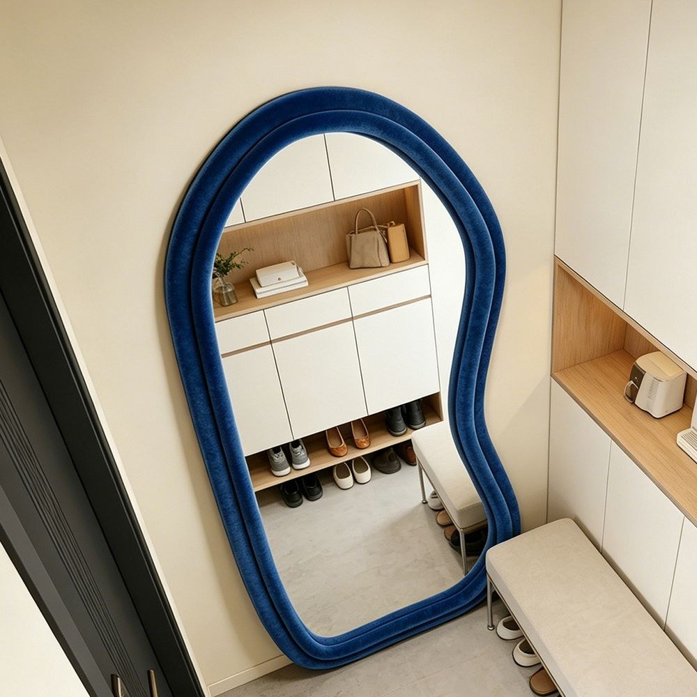 Maple Home Velvet Full Length Mirror,Dark Blue,70x170cm,Aesthetic Fluffy Irregular Floor Mirror - Image 4
