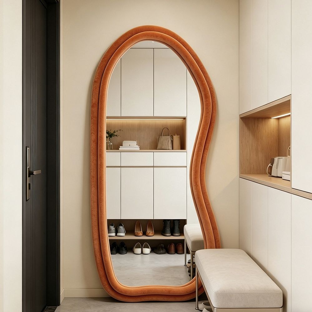 Maple Home Velvet Full Length Mirror,Orange,70x170cm,Aesthetic Fluffy Irregular Floor Mirror - Image 2