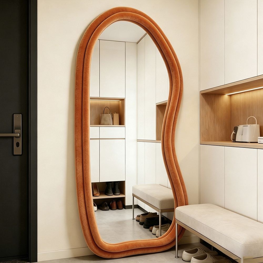 Maple Home Velvet Full Length Mirror,Orange,70x170cm,Aesthetic Fluffy Irregular Floor Mirror - Image 3