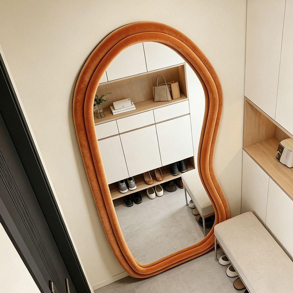 Maple Home Velvet Full Length Mirror,Orange,70x170cm,Aesthetic Fluffy Irregular Floor Mirror - Image 4