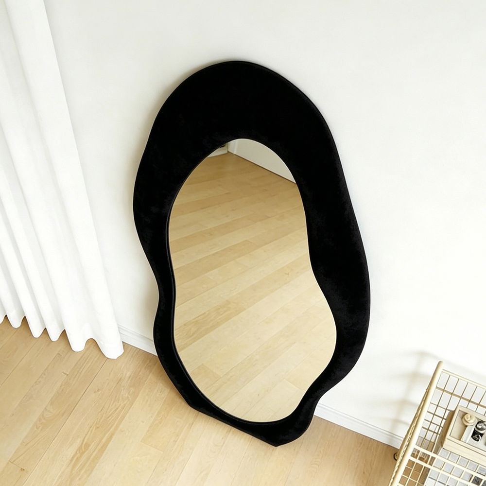 Maple Home Wavy Full Length Mirror Black Maple Home Velvet Irregular 70x170cm Luxury Fluffy Floor Mirror for Entryway Closet - Image 4