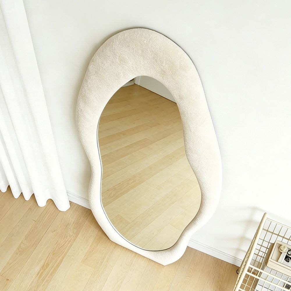 Maple Home Irregular Maple Home Wavy Full Length Mirror Ivory White Velvet 70x170cm Aesthetic Fluffy Floor Mirror for Dressing Room - Image 4