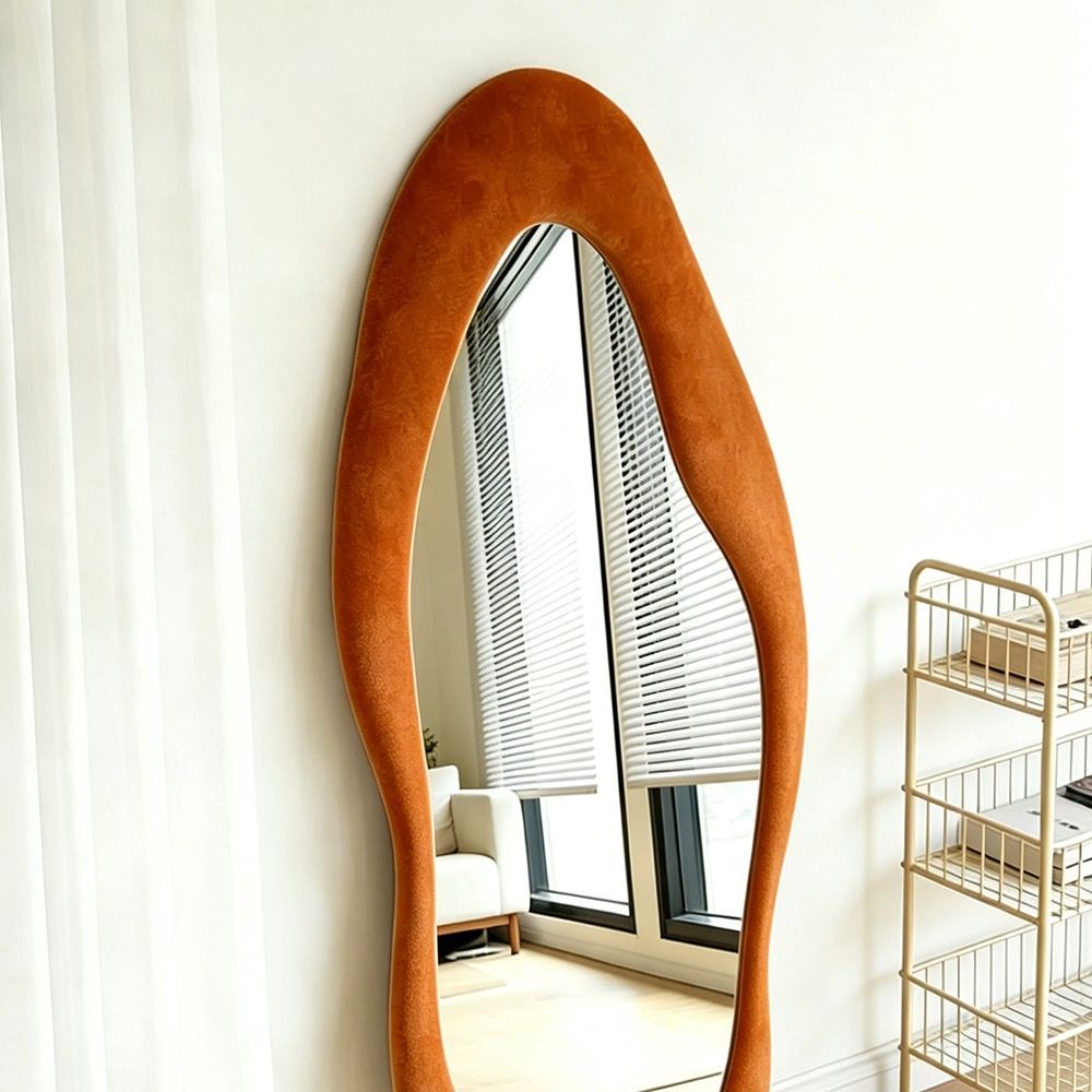 Maple Home Wavy Full Length Mirror 70x170cm Orange Maple Home Velvet Irregular Fluffy Squiggle Floor Mirror for Home Decor - Image 3