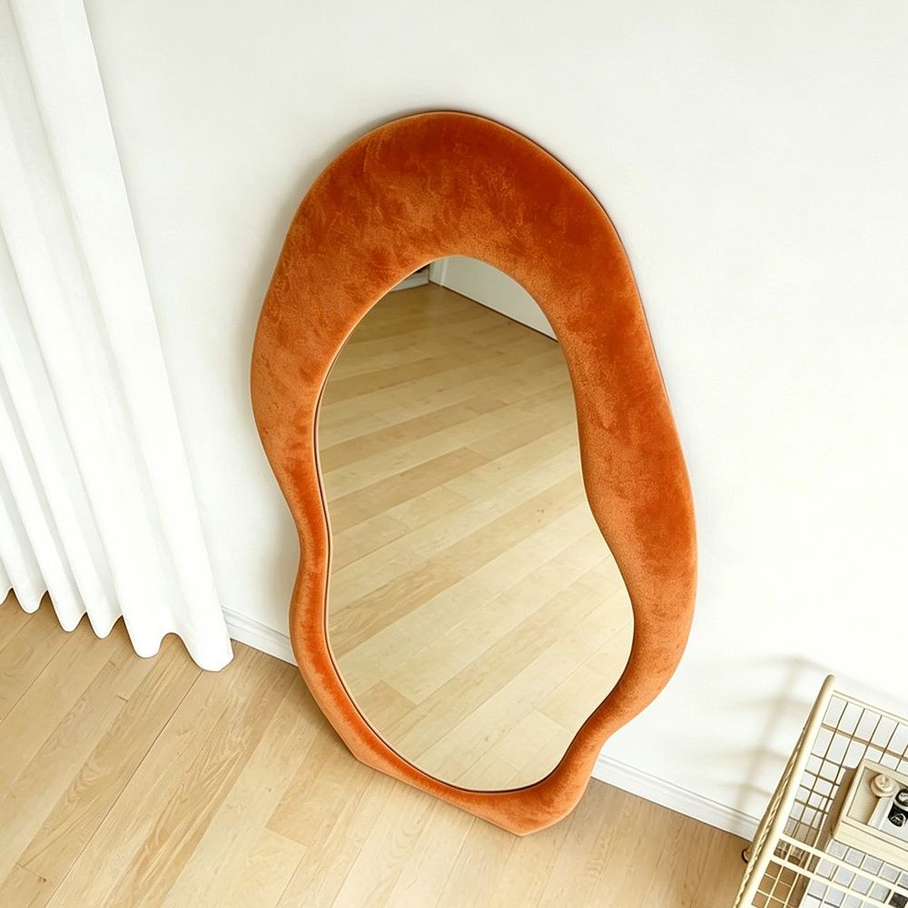 Maple Home Wavy Full Length Mirror 70x170cm Orange Maple Home Velvet Irregular Fluffy Squiggle Floor Mirror for Home Decor - Image 4