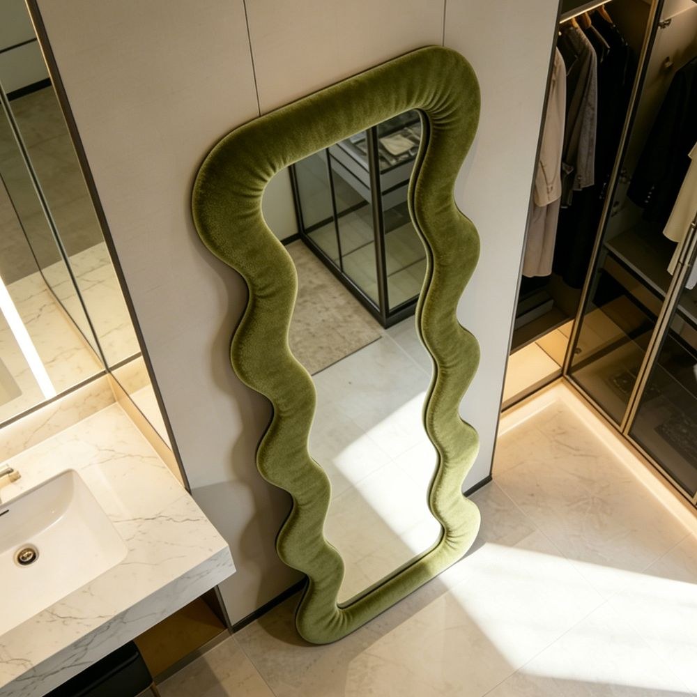 Maple Home Velvet Maple Home Wavy Full Length Mirror Olive Green 70x170cm Aesthetic Fluffy Irregular Floor Mirror for Dressing Room - Image 4