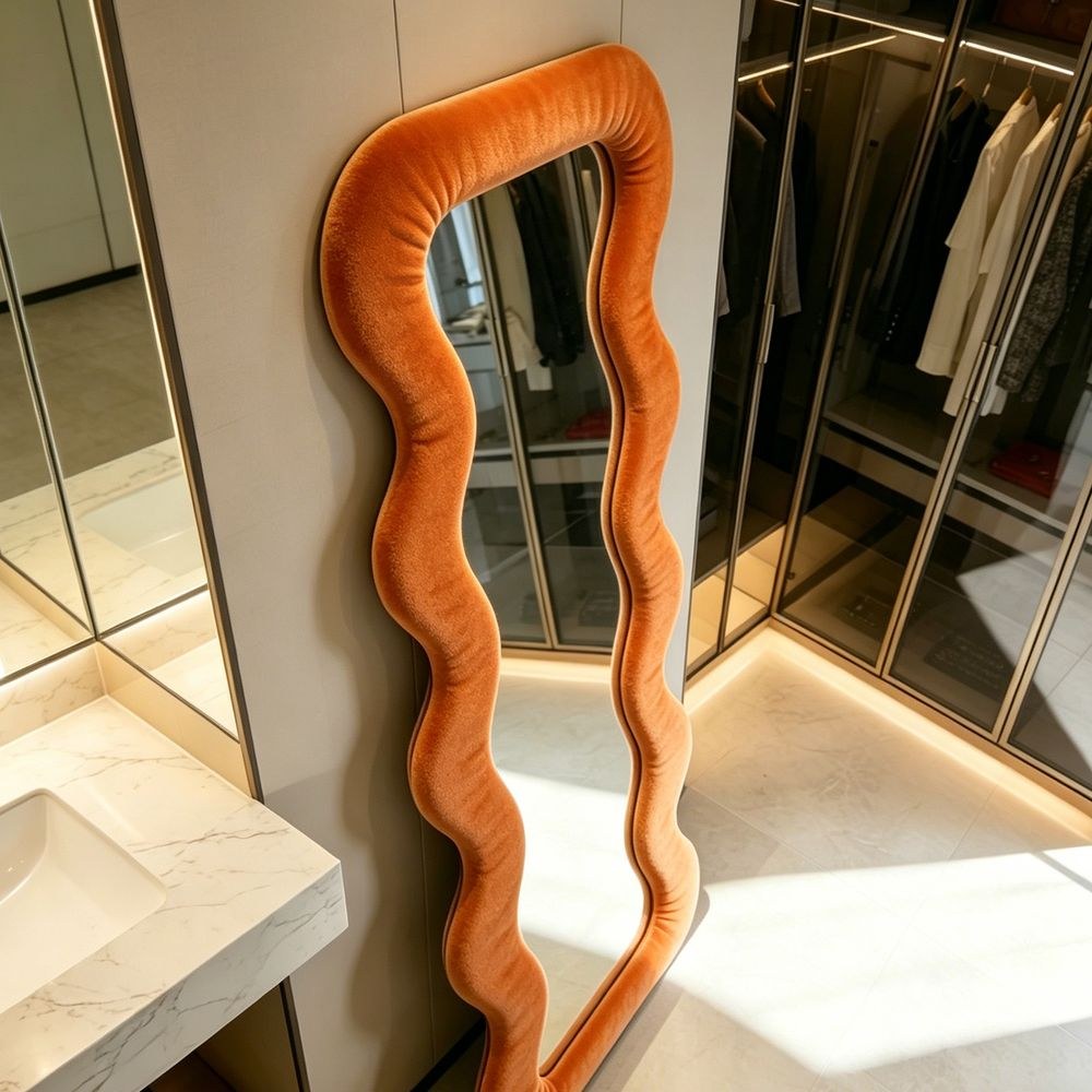 Maple Home Wavy Full Length Mirror Orange Velvet 70x170cm Fluffy Squiggle Floor Mirror for Home Decor - Image 3
