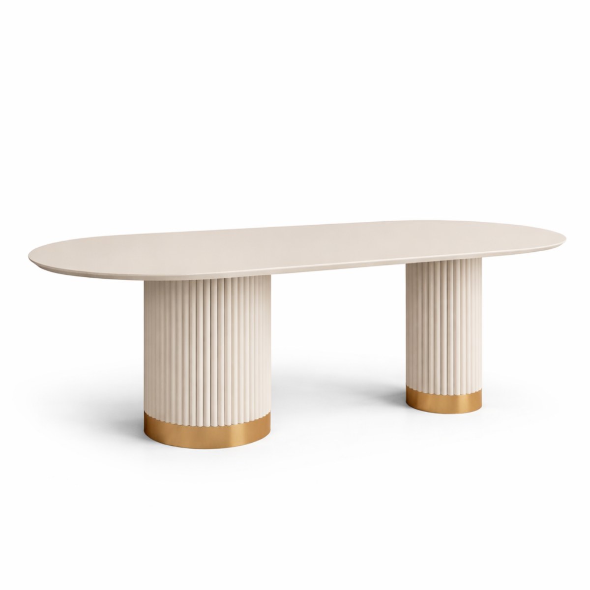 Wooden Twist Elara Fluted Oval Dining Table 6 Seater with Dual Pedestal Base Modern Luxury Designer Dining Table (200X90X75 CM) - Image 3