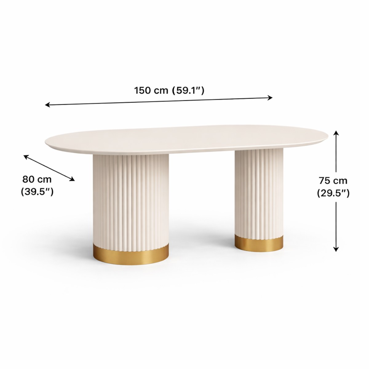 Wooden Twist Elara Fluted Oval Dining Table 6 Seater with Dual Pedestal Base Modern Luxury Designer Dining Table (150X80X75 CM) - Image 5