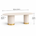 Wooden Twist Elara Fluted Oval Dining Table 6 Seater with Dual Pedestal Base Modern Luxury Designer Dining Table (180X90X75 CM)