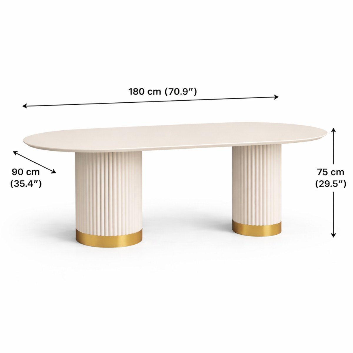 Wooden Twist Elara Fluted Oval Dining Table 6 Seater with Dual Pedestal Base Modern Luxury Designer Dining Table (180X90X75 CM) - Image 5