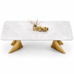 Wooden Twist Vortenza Luxury Marble Dining Table with Sculptural Gold Base Modern 6 Seater Designer Table (180X90X75 CM)