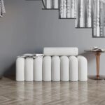 Modern Upholstered Accent Bench Curved Design Fabric Seat for Living Room Bedroom Entryway - White - 120x50x53 cm