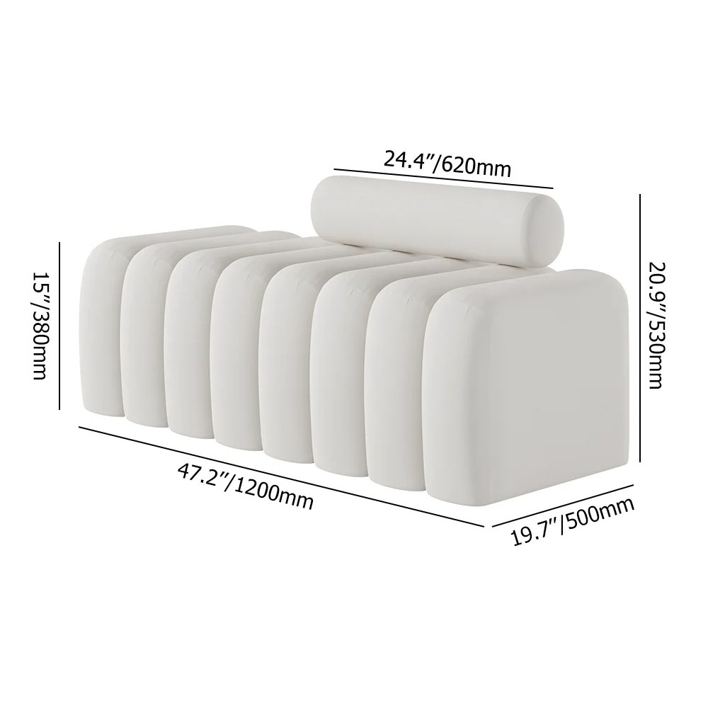 Modern Upholstered Accent Bench Curved Design Fabric Seat for Living Room Bedroom Entryway - White - 120x50x53 cm - Image 2