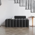Modern Upholstered Accent Bench Curved Design Fabric Seat for Living Room Bedroom Entryway - Gray - 120x50x53 cm