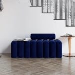 Modern Upholstered Accent Bench Curved Design Fabric Seat for Living Room Bedroom Entryway - Navy Blue - 120x50x53 cm