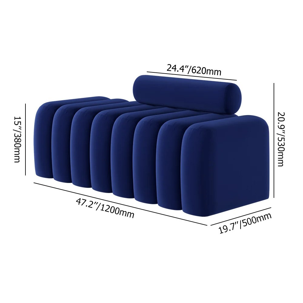 Modern Upholstered Accent Bench Curved Design Fabric Seat for Living Room Bedroom Entryway - Navy Blue - 120x50x53 cm - Image 3