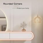 Modern Floating Vanity Dressing Table with Wall-Mounted Full-Length Oval LED Mirror and Stool, Off-White