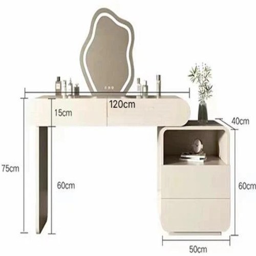 Vanity Dressing Table Set with LED Mirror, Stool and Side Drawer Cabinet, Wood Finish, Classic White, Women's Bedroom Vanity Desk - Image 3