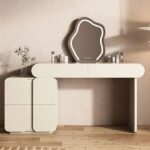 Modern Dressing Table with Mirror and Stool, Classic White Makeup Table with Storage Drawers Cabinet for Bedroom