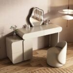 Modern Dressing Table with Mirror and Stool, Classic White Makeup Table with Storage Drawers Cabinet for Bedroom