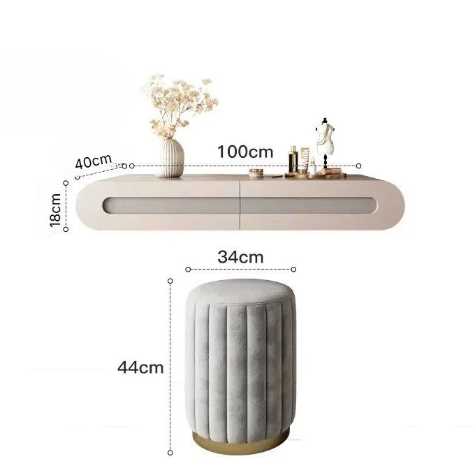 Modern Wall Mounted Dressing Table Set, Floating Vanity with LED Mirror, Grey Upholstered Stool, Makeup Desk for Women. Grayish - Image 3