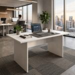 Skyland White Large Conference Table Office Desk 180x90cm, Meeting Room Writing Desk with Adjustable Feet and PVC Edge, European Quality