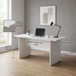 Skyland White Large Conference Table Office Desk 180x90cm, Meeting Room Writing Desk with Adjustable Feet and PVC Edge, European Quality