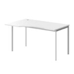 Skyland White Ergonomic Corner Office Desk Left-Hand 140x90cm, Aluminium Metal Bench Frame with Ergo Cutout, Cable Hole and Adjustable Feet, European Quality