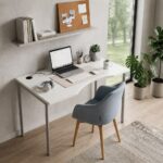 Skyland White Ergonomic Corner Office Desk Left-Hand 140x90cm, Aluminium Metal Bench Frame with Ergo Cutout, Cable Hole and Adjustable Feet, European Quality