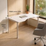 Skyland White Ergonomic Corner Office Desk Left-Hand 140x90cm, Aluminium Metal Bench Frame with Ergo Cutout, Cable Hole and Adjustable Feet, European Quality