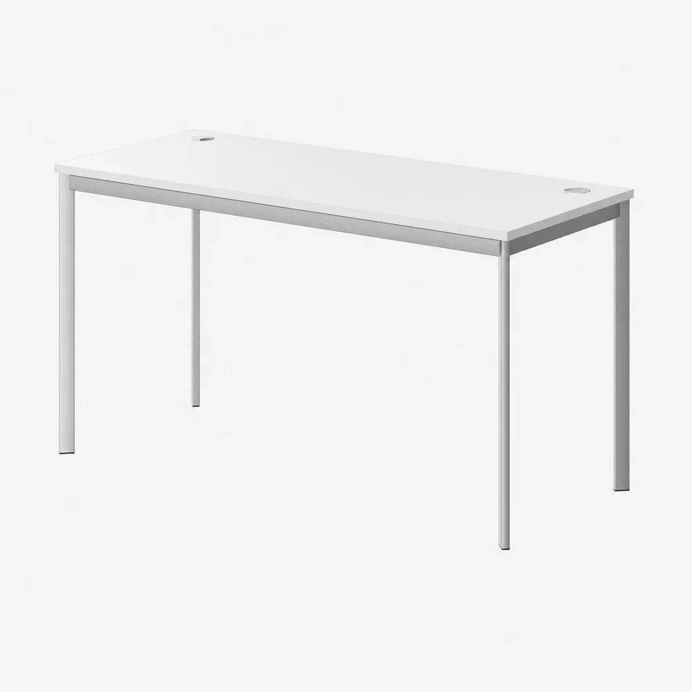 Skyland White Office Desk with Metal Bench Frame 140x60cm, Computer Table with Cable Holes and Adjustable Feet, IMAGO-S, European Quality - Image 2
