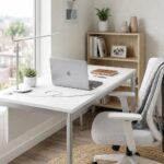 Skyland White Office Desk with Modesty Panel and Metal Frame, Computer Table 140x60 cm with Cable Holes and Adjustable Feet, European Quality