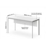 Skyland White Office Desk with Modesty Panel and Metal Frame, Computer Table 140x60 cm with Cable Holes and Adjustable Feet, European Quality