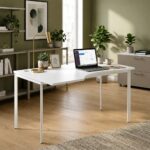 Skyland White Ergonomic Corner Office Desk Left-Hand 140x90cm, Metal Bench Frame with Ergo Cutout, Cable Hole and Adjustable Feet, European Quality