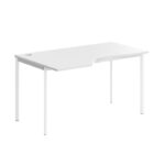 Skyland White Ergonomic Corner Office Desk Left-Hand 140x90cm, Metal Bench Frame with Ergo Cutout, Cable Hole and Adjustable Feet, European Quality