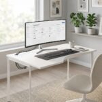 Skyland White Ergonomic Corner Office Desk Left-Hand 140x90cm, Metal Bench Frame with Ergo Cutout, Cable Hole and Adjustable Feet, European Quality