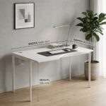 Skyland White Ergonomic Corner Office Desk Left-Hand 140x90cm, Metal Bench Frame with Ergo Cutout, Cable Hole and Adjustable Feet, European Quality