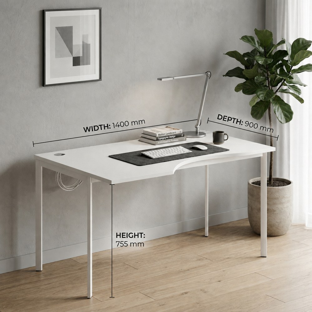 Skyland White Ergonomic Corner Office Desk Left-Hand 140x90cm, Metal Bench Frame with Ergo Cutout, Cable Hole and Adjustable Feet, European Quality - Image 4