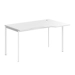 Skyland White Ergonomic Corner Office Desk Right-Hand 140x90cm, Metal Bench Frame with Ergo Cutout, Cable Hole and Adjustable Feet, European Quality