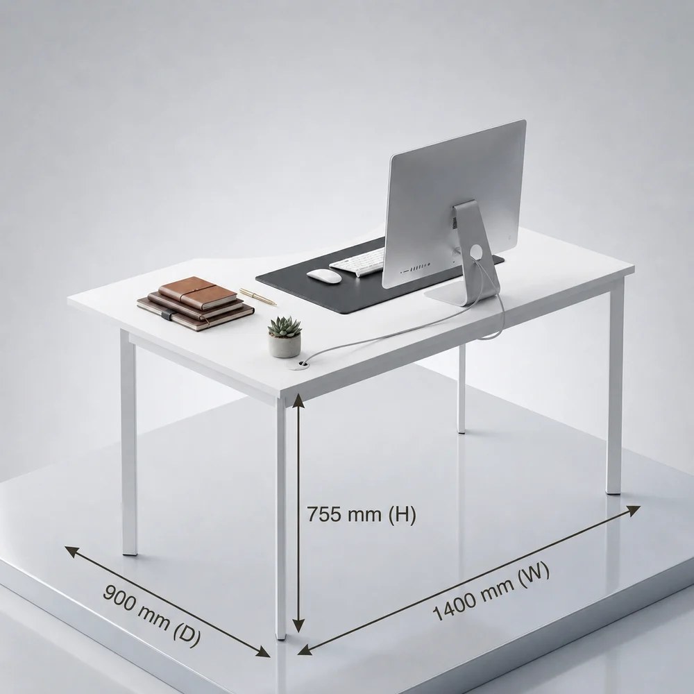 Skyland White Ergonomic Corner Office Desk Right-Hand 140x90cm, Metal Bench Frame with Ergo Cutout, Cable Hole and Adjustable Feet, European Quality - Image 3