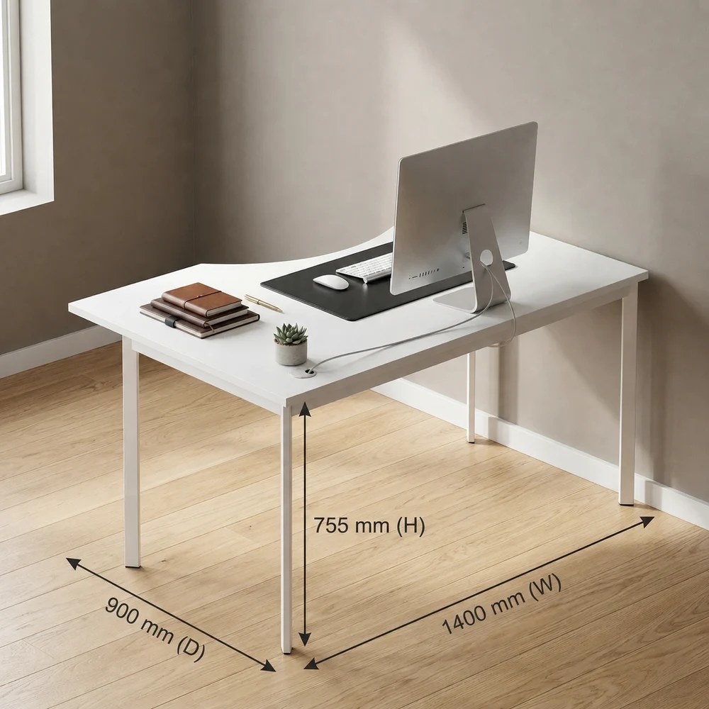 Skyland White Ergonomic Corner Office Desk Right-Hand 140x90cm, Metal Bench Frame with Ergo Cutout, Cable Hole and Adjustable Feet, European Quality - Image 4