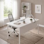 Skyland White Ergonomic Corner Office Desk Right-Hand 160x90cm, Computer Table with Modesty Panel, Cable Hole and Adjustable Feet, European Quality