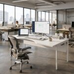 Skyland White Ergonomic Corner Office Desk Right-Hand 160x90cm, Computer Table with Modesty Panel, Cable Hole and Adjustable Feet, European Quality