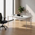Skyland White Ergonomic Corner Office Desk Right-Hand 160x90cm, Computer Table with Modesty Panel, Cable Hole and Adjustable Feet, European Quality
